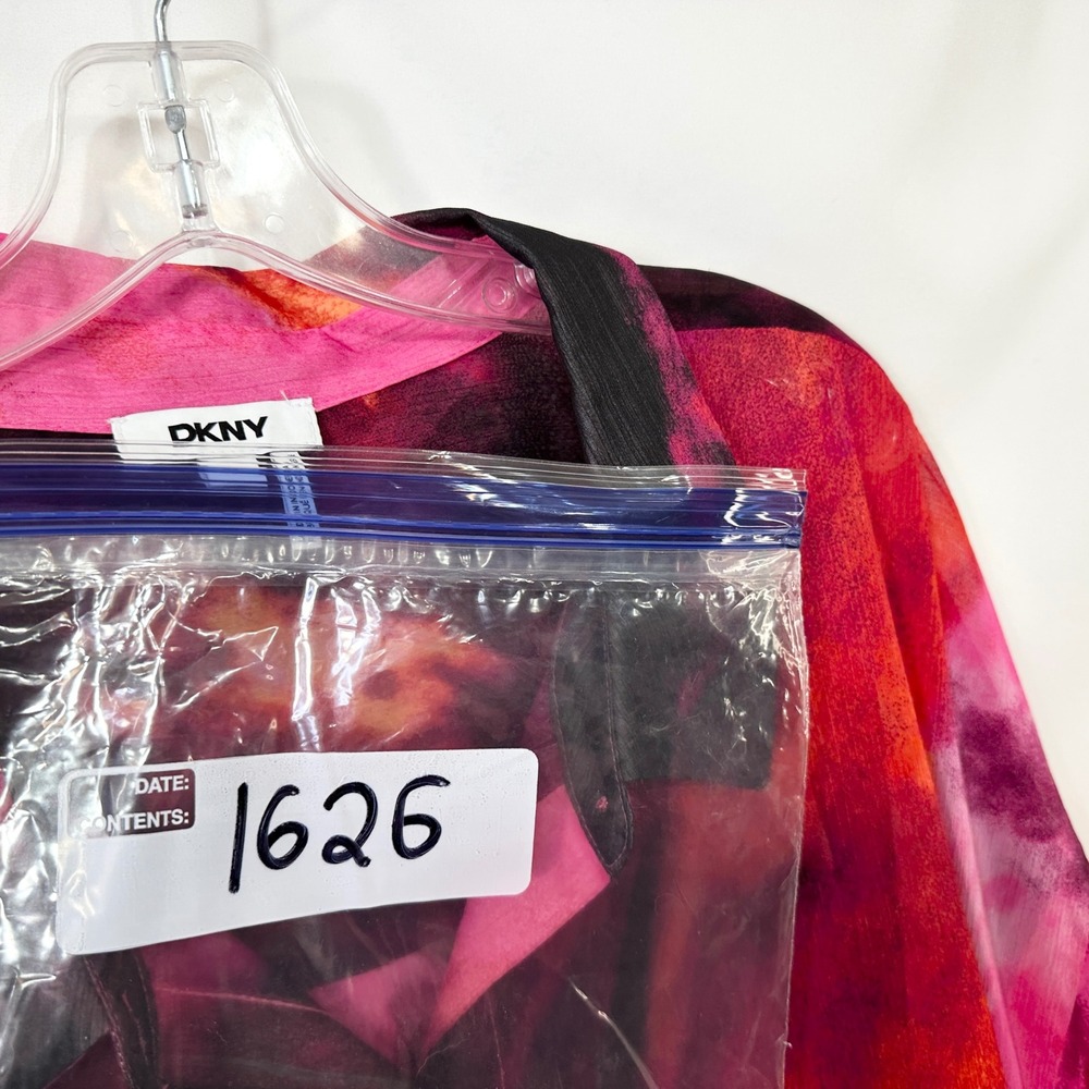 DKNY Plus Size 3X Top Watercolor Chiffon Tunic Pink Maximalism Artsy 1626 - Picture 9 of 9